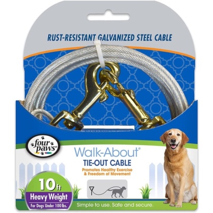 Four Paws Dog Tie Out Cable - Heavy Weight - Black - 10\' Long Cable