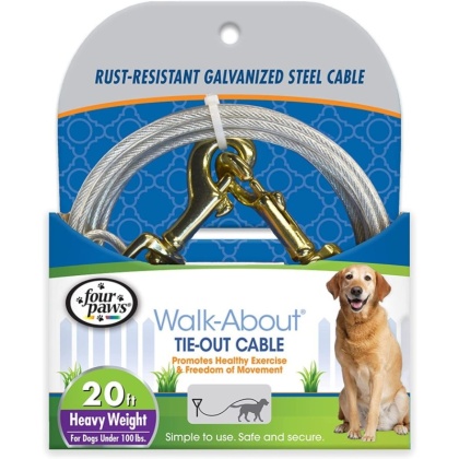 Four Paws Dog Tie Out Cable - Heavy Weight - Black - 20\' Long Cable