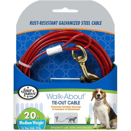 Four Paws Dog Tie Out Cable - Medium Weight - Red - 20\