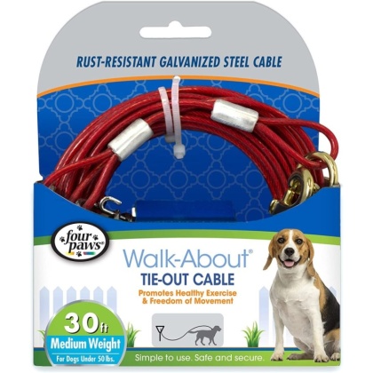 Four Paws Dog Tie Out Cable - Medium Weight - Red - 30\
