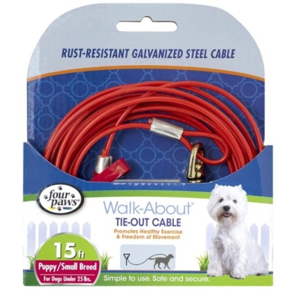 Four Paws Walk-About Puppy Tie-Out Cable for Dogs up to 25 lbs - 15\' Long