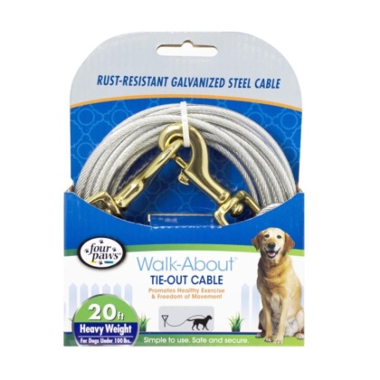 Four Paws Walk-About Tie-Out Cable Heavy Weight for Dogs up to 100 lbs - 20\' Long