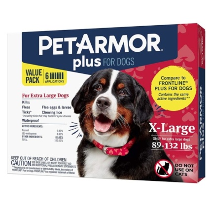 PetArmor Plus Flea and Tick Treatment for X-Large Dogs (89-132 Pounds) - 6 count