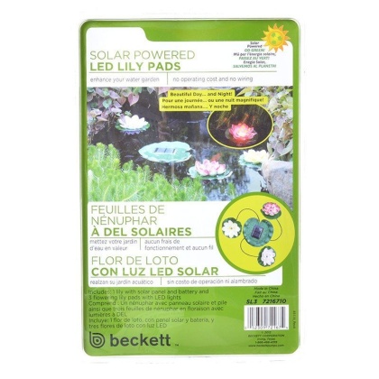 Beckett Solar LED Lily Lights for Ponds - 3 Lily Pad Lights