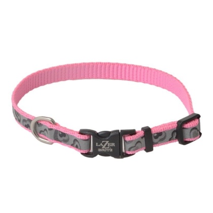 Lazer Brite Pink Hearts Reflective Adjustable Dog Collar - 8\