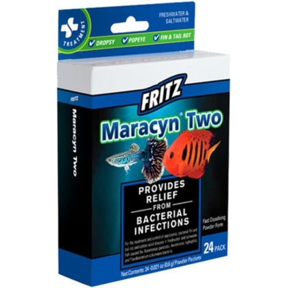 Fritz Maracyn Two Bacterial Medication Powder for Freshwater and Saltwater Aquariums - 24 Count