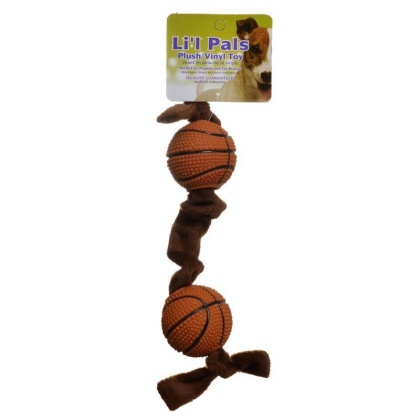 Li'l Pals Plush Basketball Plush Tug Dog Toy - Brown - Basketball Plush Tug Dog Toy