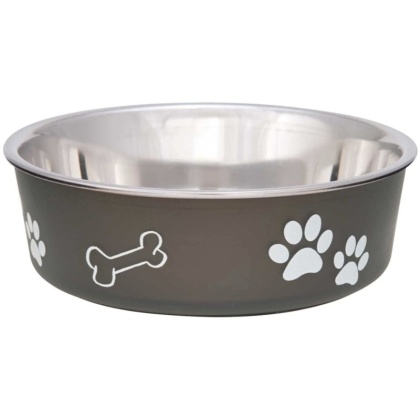 Loving Pets Stainless Steel & Espresso Dish with Rubber Base - Medium - 6.75\