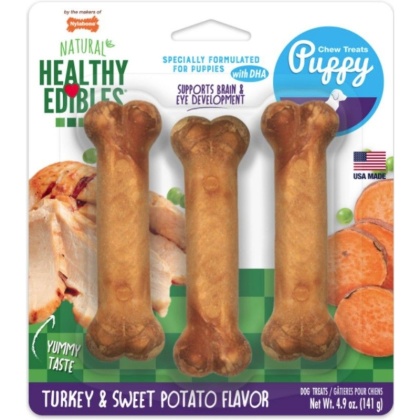 Nylabone Healthy Edibles DHA Puppy Chews - Turkey & Sweet Potato - Regular - 3 Pack