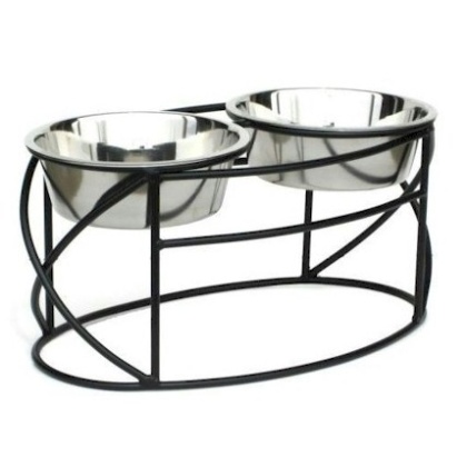 Oval Cross Double Raised Feeder - Small/White