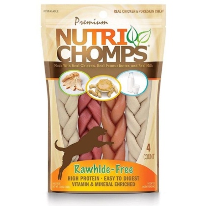 Premium Nutri Chomps Rawhide Free Chicken, Peanut Butter, Milk Dog Treats - 4 count