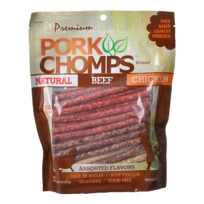 Premium Pork Chomps Assorted Munchy Sticks - 50 Pack - (Natural Beef & Chicken Flavors)