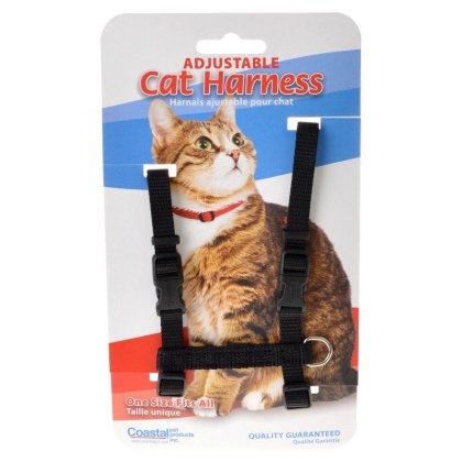 Tuff Collar Nylon Adjustable Cat Harness - Black - Girth Size 10in.-18in.